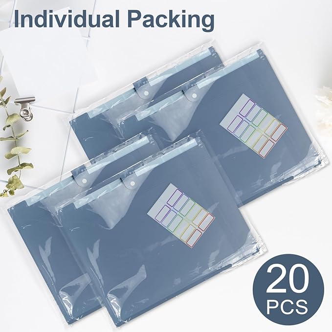 20Pack Accordion File Organizer Expanding File Folder with 8 Pockets, Bulk Letter Size Portable Paper Document Organizer for Office Home Business Supplies, Blue