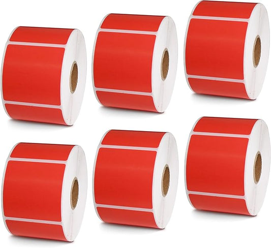 BETCKEY - 2" x 2" Square Labels Compatible with Zebra & Rollo Label Printer,Premium Adhesive & Perforated[Red, 6 Rolls, 4500 Labels]