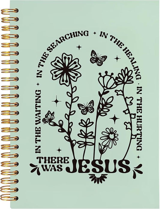 BearCake Boho Floral Christian Notebook Journal, Christian Gifts for Women, Bible Notebooks for Note Taking, Bible Journaling Notebook, Where the Jesus Hardcover Spiral Notebook 5.5x8.3 green