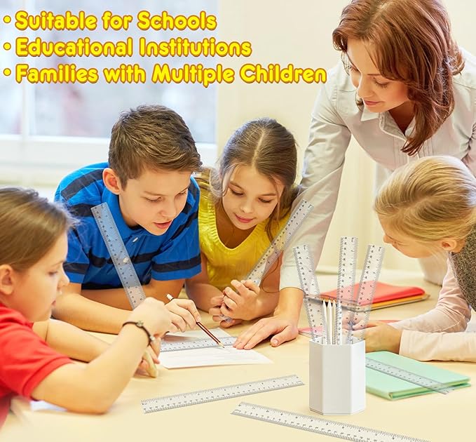 32 Pack Clear Plastic Ruler 12 Inch, Rulers Bulk for Classroom, Transparent Ruler with Centimeters and Inches, Metric Rulers for Kids, Ideal Back to School Office Home Supplies