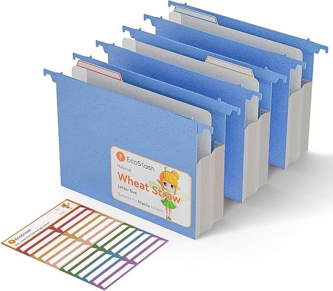 Extra Capacity Hanging File Folders, 3.15" Reinforced Wheat Straw Expanding Hanging Folder Letter Size, Heavy Duty for Filing Cabinets, File Organizer for Office & Home-UN Blue 3Pcs