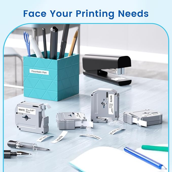 Labelife M-K231 Label Tape Replace for Brother P Touch M Tape M-K231S M231 MK231 M-231 12mm 0.47 Inch for Brother PTouch PT-M95 PT-65 PT-80 PT-70 PT-45 PT-90 Label Makers, Black on White, 4 Pack