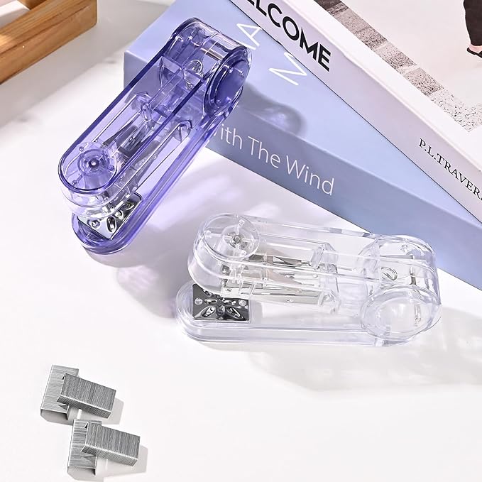 Temiary Swing-Arm Swivel Stapler with 400 Staples, 360 Degree Rotate Desktop Staplers for Booklet or Book Binding, 25 Sheet Capacity for Desk Classroom Office Supplies (Transparent)