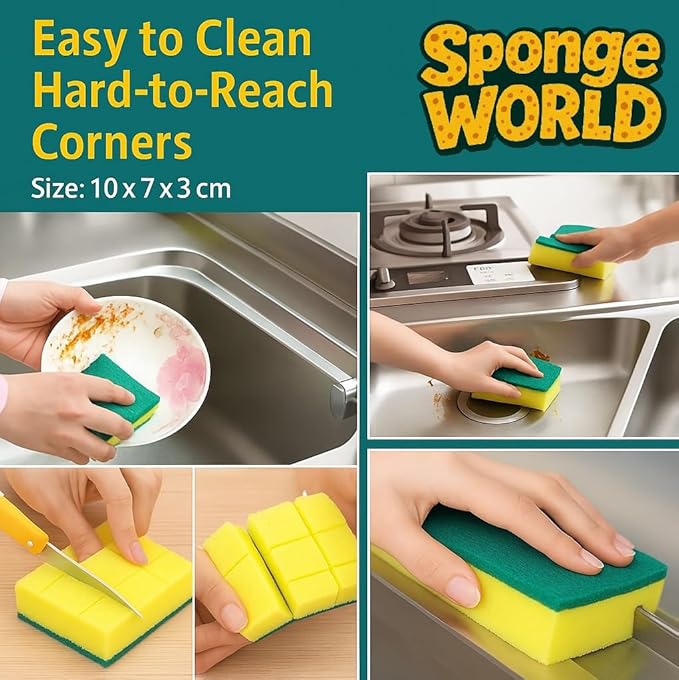 Dish Sponge, Kitchen Sponge, 24 Pack, Scrub Sponges, 7x10 cm, Pads for Dishes, 24 Pack Sponges for Dishes for Use Everyday for Tough Messes dualsided