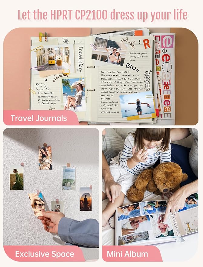 HPRT CP2100 Portable Photo Printer for iPhone, Wireless Picture Printer for Smartphone, 2x3 Mobile Photo Mini Color Printer, Instant Thermal Dye Sublimation Tech, Bluetooth (White-Grey)