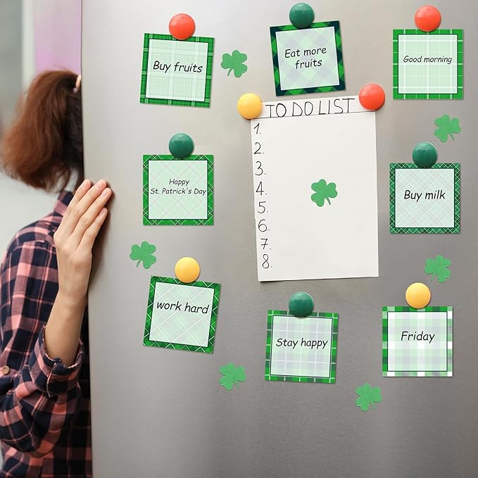 9 Pieces St. Patrick's Day Plaid Sticky Notes Green St. Patrick's Day Plaid Note Pads Self-Adhesive Irish Memo Notes for School Office Home Supplies Students Teachers Present St. Patrick's Day