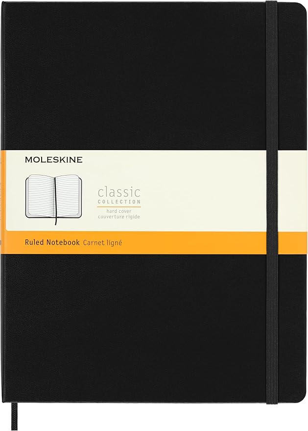 Moleskine Classic Notebook, Hard Cover, XL (7.5" x 9.5") Ruled/Lined, Black, 192 Pages