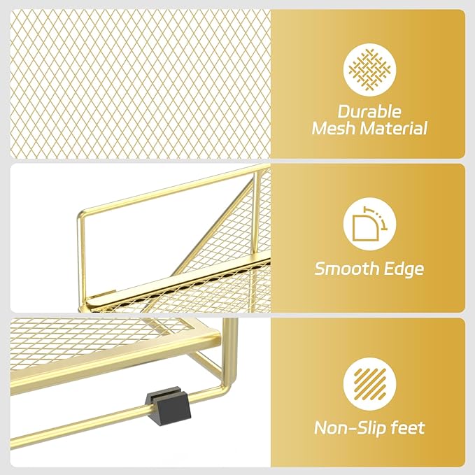 Desk Organizer with Magazine Holder, 5-Tier Paper Organizer for Desk with Pen Holder, Paper Letter Tray for Home, Office or School Supplies, Gold