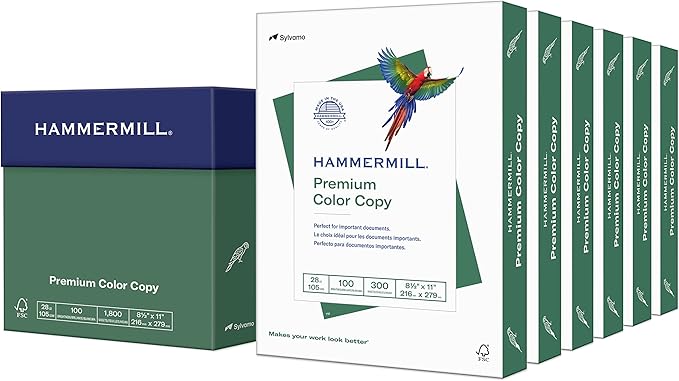 Hammermill Printer Paper, Premium Color 28 lb Copy Paper, 8.5 x 11 - 6 Pack (1,800 Sheets) - 100 Bright, Made in the USA, 102700C