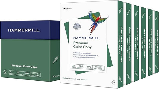 Hammermill Printer Paper, Premium Color 28 lb Copy Paper, 8.5 x 11 - 6 Pack (1,800 Sheets) - 100 Bright, Made in the USA, 102700C