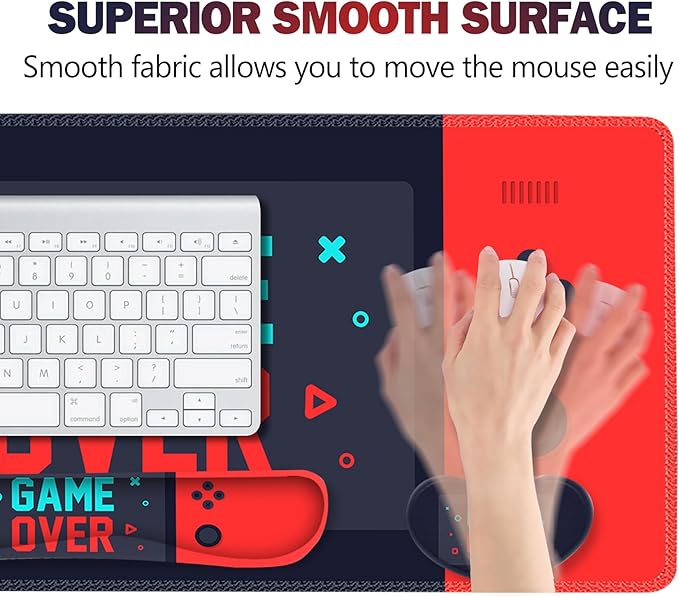 ARTSO Large Gaming Mouse Pad, Keyboard Wrist Rest Pad & Wrist Support Mousepad Set, Stitched Edge, Extended, Non-Slip Base, Memory Foam Desk Mat, Green Red Game Console