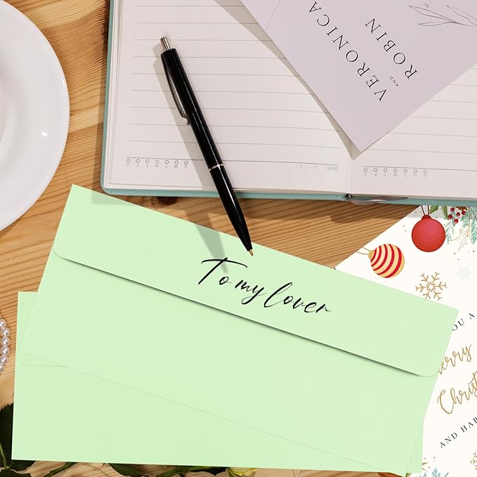 100 Pack Light Green #10 Business Envelopes, Standard Envelopes Self Seal, 4 1/8 x 9 1/2 Inch Letter Size Business Mailing Envelopes for Checks Invoices Statements Baby Shower Wedding Birthday