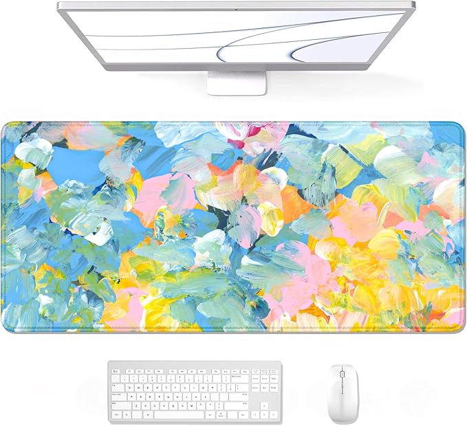 Auhoahsil Desk Mouse Pad, Large Gaming Mousepad, XXL Desk Pad, Extended Long Superior Micro-Weave Cloth Non-slip Rubber Big Computer Mouse Mat for Gamer, Office & Home, 35" x 15", Abstract Watercolour