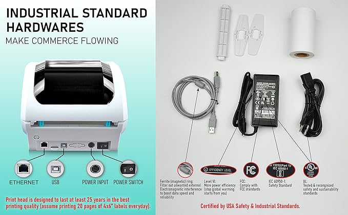 Arkscan 2054A-LAN Ethernet Network Shipping Label Printer for Windows Mac Chromebook iPhone & Android, Support Amazon Ebay Paypal Etsy Shopify ShipStation UPS USPS FedEx, 4x6 Direct Thermal