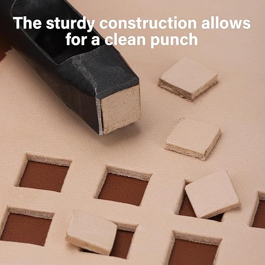 WUTA Square Leather Hole Punch,5PCS Steel Hollow Punch Tool Set for Belt,Watch Band,Leather Crafting（2mm+5mm+8mm+12mm+20mm ）