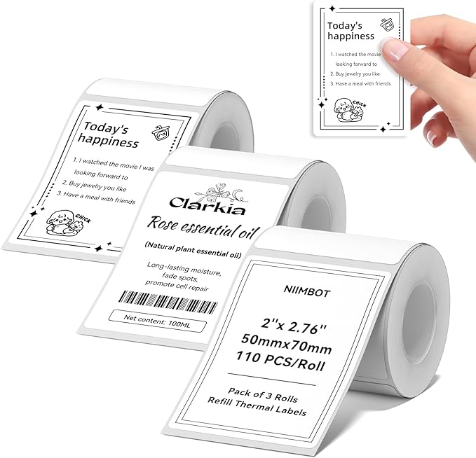 3 Rolls Labels for NIIMBOT B1 B21 B3S K3 Label Maker, 2'' x 2.36'' (50x70mm) Printer Labels for Jars, Personalized Editable for Home/School/Office