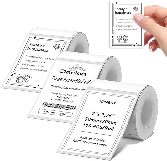 3 Rolls Labels for NIIMBOT B1 B21 B3S K3 Label Maker, 2'' x 2.36'' (50x70mm) Printer Labels for Jars, Personalized Editable for Home/School/Office