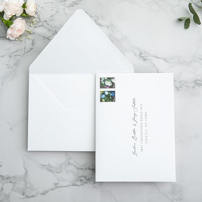 PONATIA 50PCS A7 Euro Flap Envelopes, 5.25 x 7.25'' White Envelopes for Weddings Invitations, Photos, Postcards, Greeting Cards, Christmas Gift Cards, Acrylic Mailing (White (No Liner)