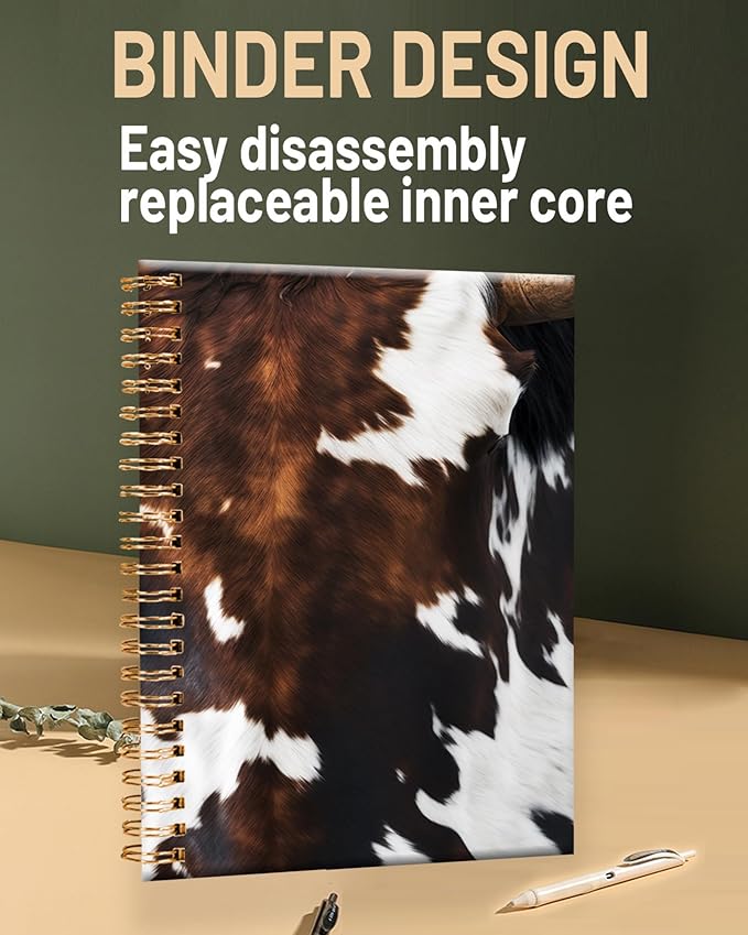 Spiral Journal Notebook for Women,A5 College Ruled Notebooks 6"x 8.4",Cool 120 Pages Lined Journal with Premium Thick Paper,Perfect for School Office Home Gifts(vintage Cowhide)