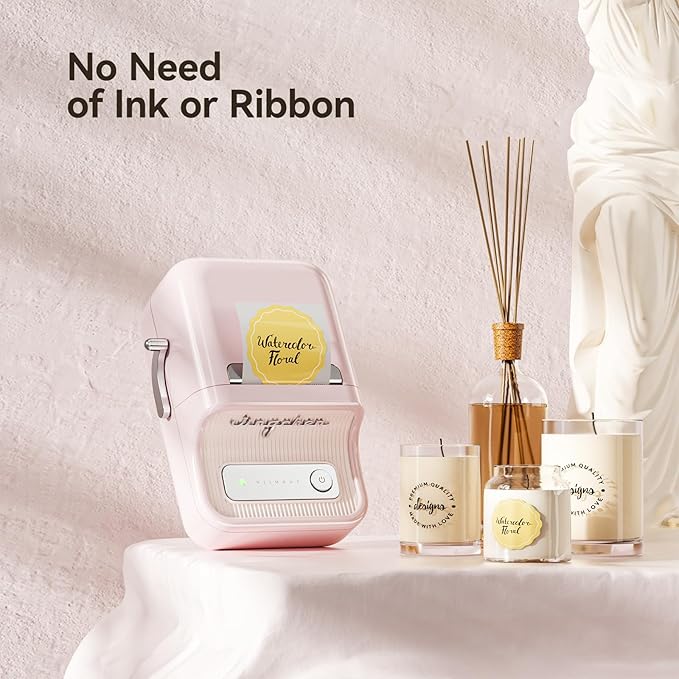 NIIMBOT B21 Label Maker, Inkless Bluetooth Label Printer, 2 Inch Portable Thermal Sticker Machine for Small Business,Marson Jar, Logo, Clothing, Mailing, Candles & Jewelry, Ideal for Gifting, (Pink)