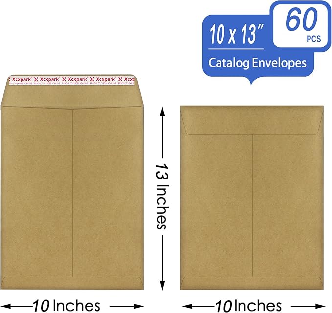 60 PCS 10x13 inches Security Catalog Envelopes Printable Self Seal Envelopes, Anti Tear Recycled Kraft Envelopes for Invitation Cards, Pictures, Photos, Documents