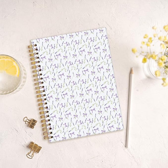 MOFUYU Purple Spiral Preppy Notebook,Floral Journals,Purple Preppy School Supplies,Journal for Women,Cute School Supplies for Girls,Campus Notebook A5 Size 5.5x8.3