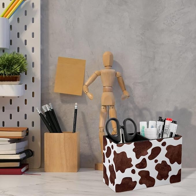 Pen Holder, Pencil Holder for Desk Organizer, Animal Print Cow Skin PU Leather Pencil Cups Desktop Stationery Storage Makeup Brush Holder Pen Organizer for Office Home