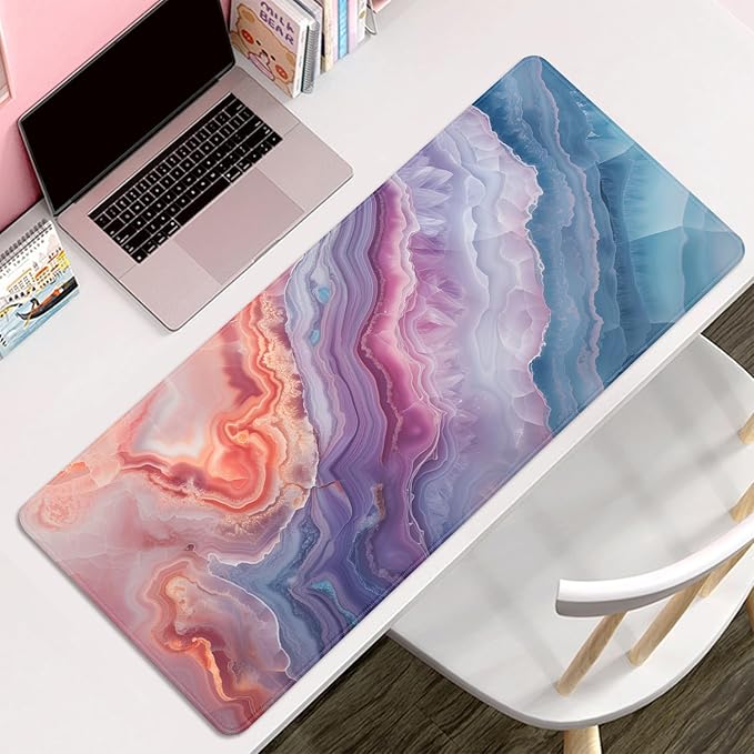 Geode Agate Aesthetics Mouse Pad Desk Mat Large Desk Pad Alfombrilla para Mouse Computer Pad Long Mousepad with Stitched Edge Non-Slip Rubber Base for Office School Home (27.5X11.8 in)