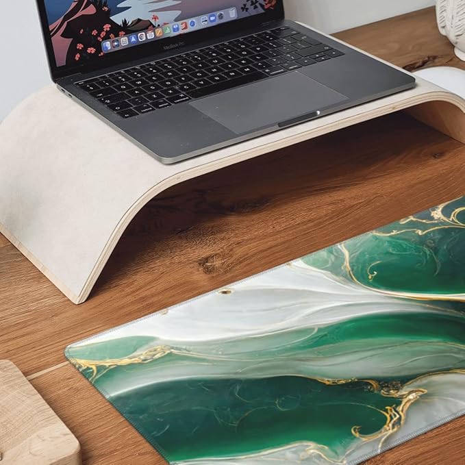 Desk Pad,Office Desk Mat 31.5"×11.8" Large Gaming Mouse Pad,Durable Extended Computer Mouse Pad,Waterproof Thick Big Mouse Pads with Non-Slip Rubber Base Office Home Green White Marble