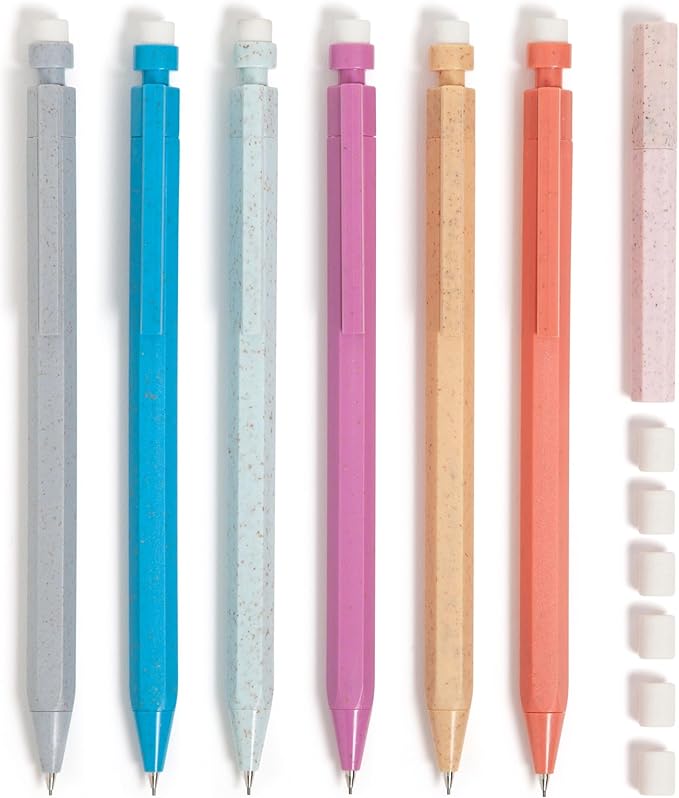 U Brands U-Eco Recycled Mechanical Pencil Set, Bulk Mechanical Pencils 0.7mm, Speckled Hex Brights, Medium Lead, School Supplies, 6 Pack