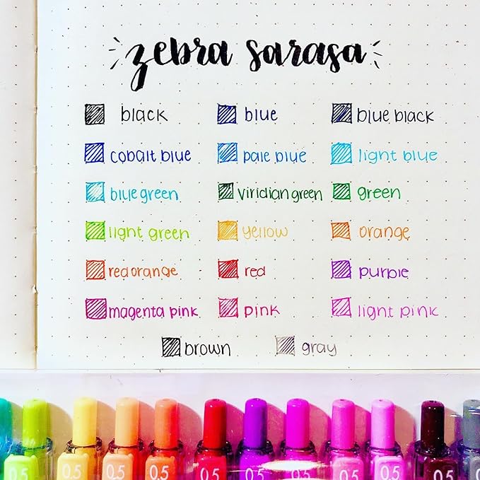 Zebra Pen Sarasa Clip Retractable Gel Pen, 0.5mm Fine Point, Rainbow Assorted Colors, Ideal for School Supplies and Teacher Supplies, 20-Pack (47220)