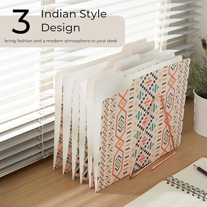 Y YOMA 12 Pack Decorative File Folders Letter Size File Folder with 1/3-Cut Tab Cute Pretty Colored Heavyweight Filing Folder File Organizers for Office School Home Desktop, Indian Style