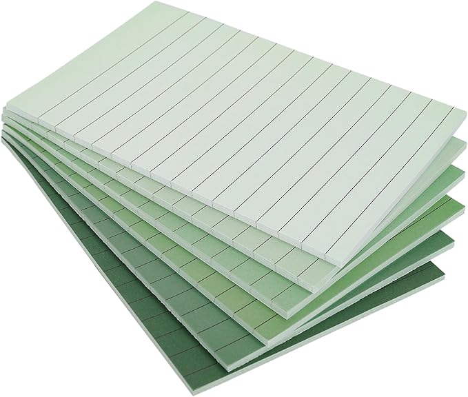 12Pcs Sage Green Lined Sticky Notes 4 x 6 in Assorted Green Self-Adhesive Notepads Removable Memo Pad for Office School Home Supplies, 6 Colors