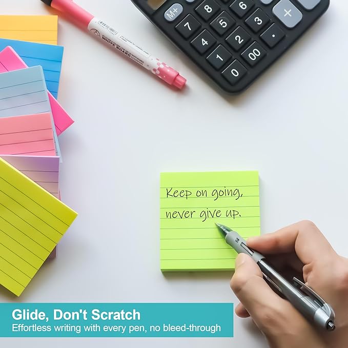 Lined Sticky Notes, 8 Pads 3x3 Sticky Notes Self-Stick Note Pad Its Bright Post Colorful Stickies for Office Home School Meeting