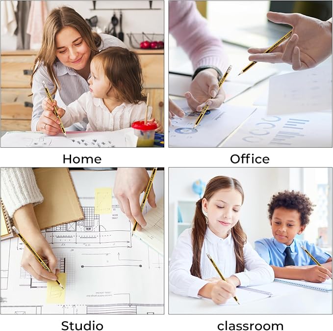 M&G 24 Pack Pre-Sharpened 2B Wooden Pencils with Top Erasers, Ideal for Schools, Offices, and Homes