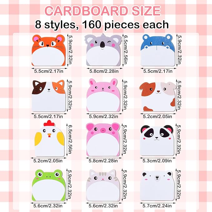 360Pcs Cartoon Animals Kawaii Sticky Notes Shimmeroo Cute Self-Adhesive Kawaii Sticky Notes Repositionable Colorful Note for Office School Students Journaling Writing Materials Key Marks Stationery