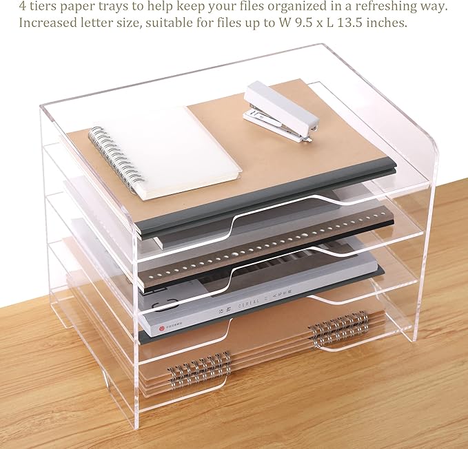 Acrylic Desk Organizer, 4 Tier Paper Tray, Clear Letter Tray, Office Accessories