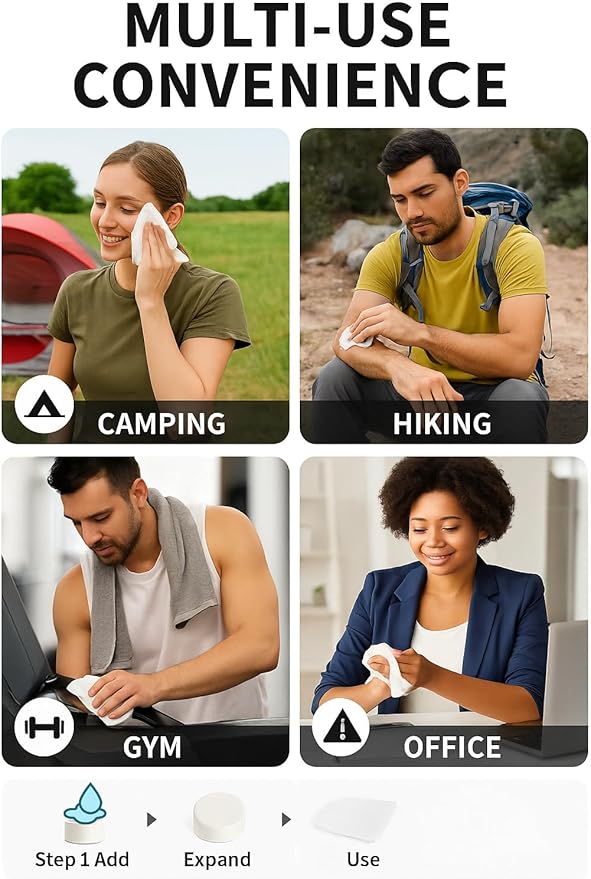 Compressed Towels – Travel-Size Compact Towels for Camping, Hiking, Gym & Outdoor Use – Lightweight, Expandable & Reusable (40)