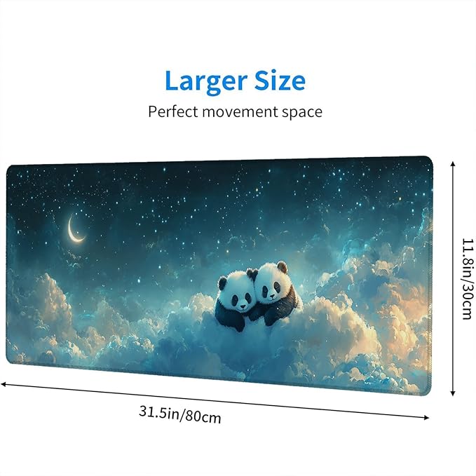Cute Panda Gaming Mouse Pad Desk Pad Dream Animals Cloud Fantasy Large Gaming Mouse Mat with Stitched Edges,Non-Slip Waterproof Rubber Base Mouse Mat Office Computer Keyboard Laptop Home 31.5"x11.8"