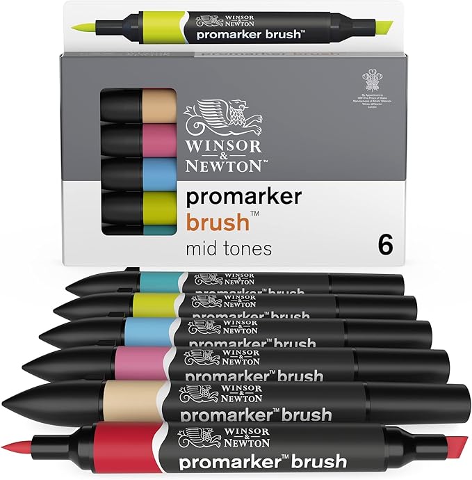 Winsor & Newton ProMarker Brush Set, 6 Count, Mid Tones