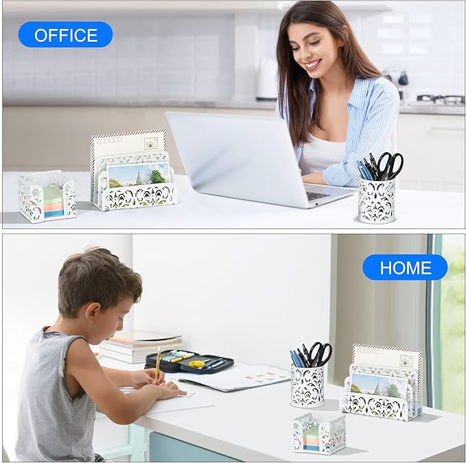 EasyPAG Desk Organizers and Accessories 3 Pieces Office Organizer Set - Pen Holder for Desk, Mail Sorter Countertop and Sticky Note Holder, White