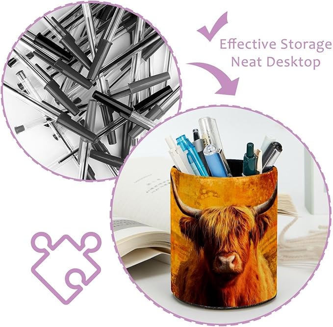 Watercolor Art Yak Circular Pen Holder, Pen Cup Makeup Brush Holder, Design for School, Home and Stationary Supplies (3.9 x 3.1 Inches)