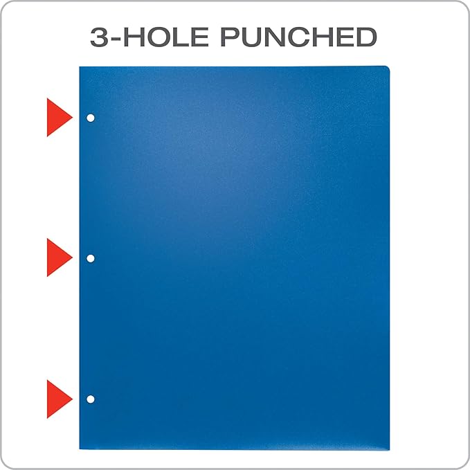 Oxford 2 Pocket Folders, Plastic Portfolio, Folder for School and Office, 2-Pocket Paper Organizer, 3 Hole Punch, Letter Size, Asst. Colors (Blue, Green, Yellow, Orange, Red, Purple), 6 Pack (14187)