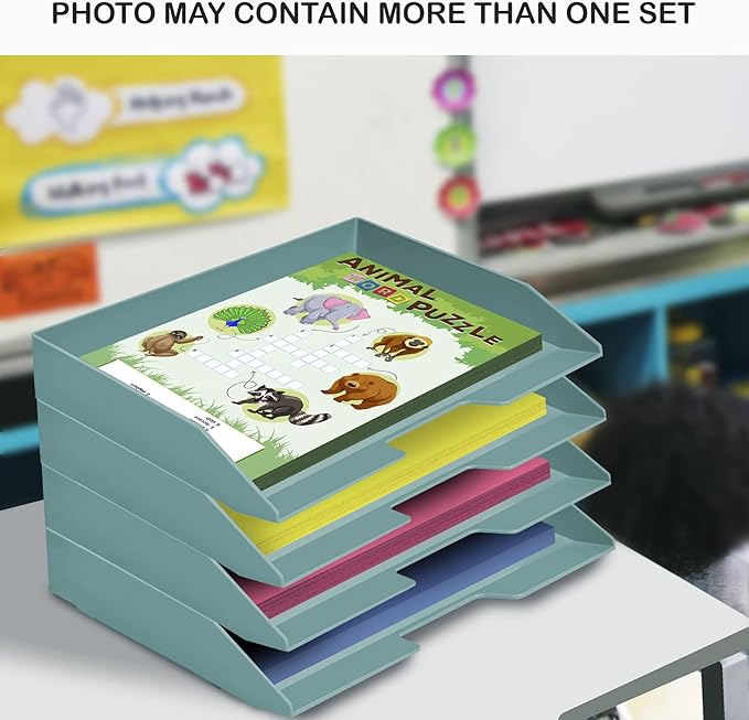 Acrimet Stackable Letter Tray 2 Tier Side Load, Plastic, Desktop File Organizer (Solid Green Color)