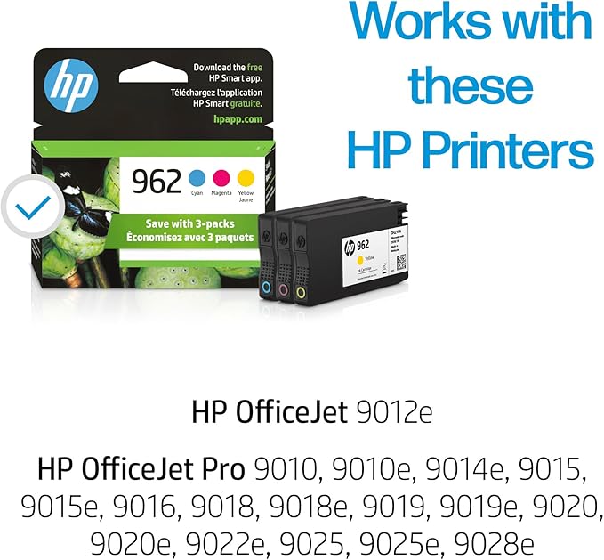 HP 962 Cyan, Magenta, Yellow Ink Cartridges for HP Printers | Works with Printer Series: OfficeJet 9010, 9020 | Eligible for Instant Ink | 3YP00AN