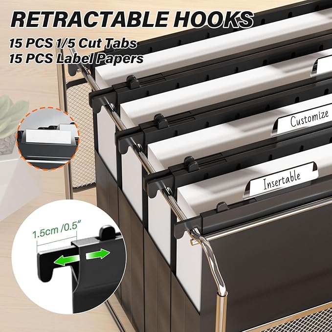 Plastic Hanging File Folders Letter Size,Heavy Duty 2" Expandable File Folder with Tabs,6 Pack Reinforced Expanding Hang Folder,File Cabinet Folders,Extra Capacity,Hanging Organizer for Home Office