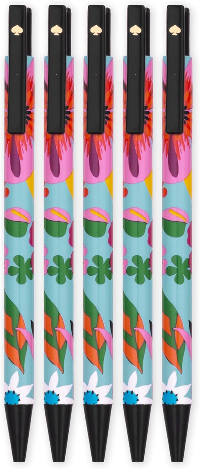 kate spade new york Black Ink Pen Set of 5, Cute Click Pens, Plastic Retractable Pens for Writing and Journaling (Safari Floral)