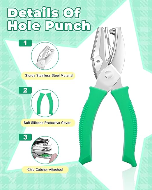 UCEC 2Pcs 1/6" Square and 1/4" Triangle Shape Handheld Metal Hole Punch Set, Small Triangle and Square Hole Puncher with Grip Back to School Supplies for Handmade DIY Craft in Home Office Classroom