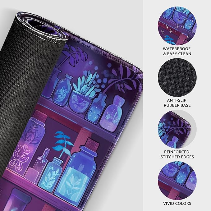 Mystical Potion Bottles Gaming Mouse Pad 31.5"x15.7"｜XXL Desk Mat, Non-Slip Rubber Base & Stitched Edges - Extended Waterproof Mousepad for PC/Laptop/Office/Home Decor