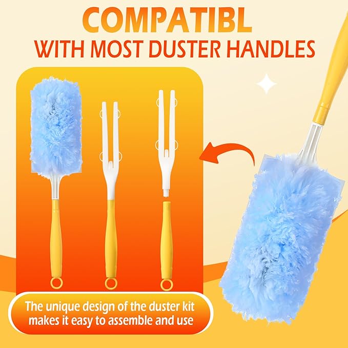 Honeydak 120 Pack Heavy Duty Duster Refills with 2 Handle, Compatible with Swiffer, Multisurface 360° Larger Size Dusters with 4X Microfibers, Unscented Disposable Dusting Furniture for Cleaning